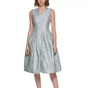 Calvin Klein Women's Jacquard Pleated Fit & Flare Dress (NWT)